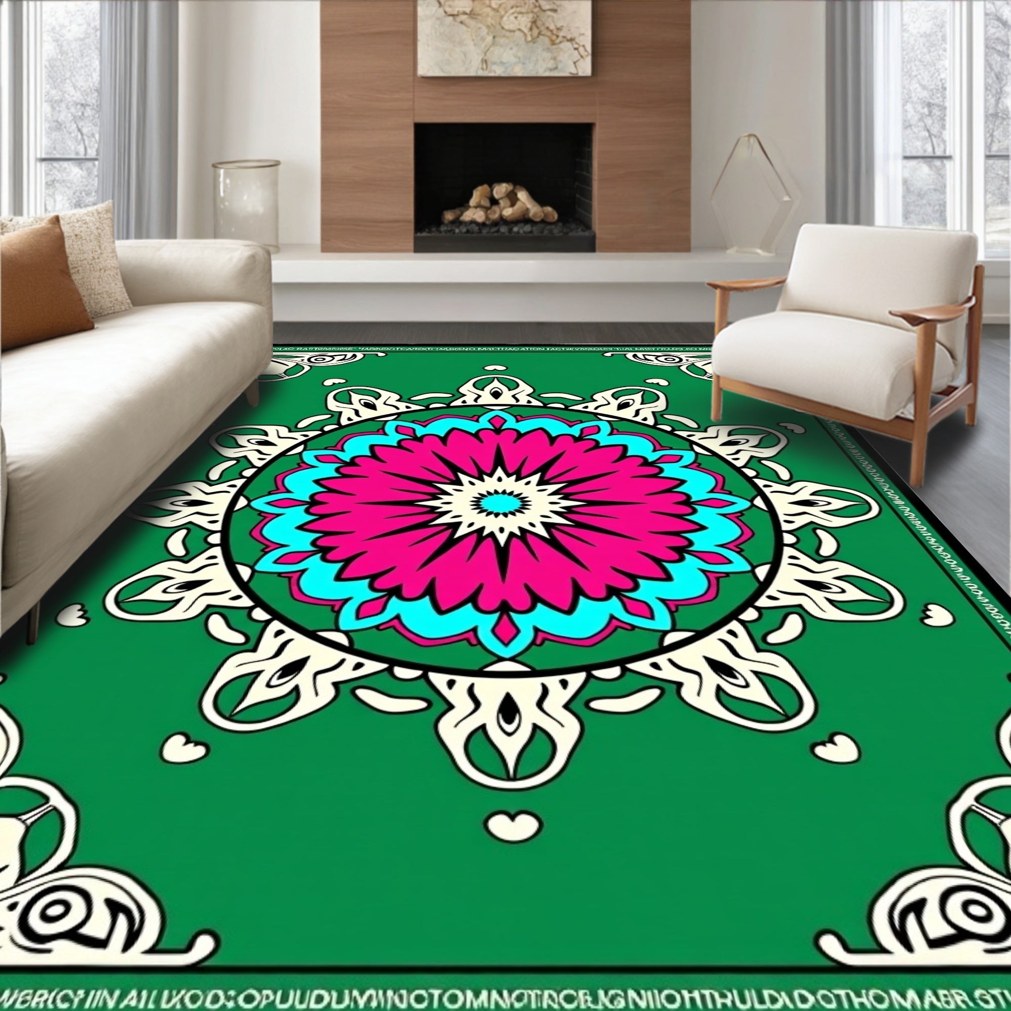 Vibrant Magenta Teal Floral Medallion Rug