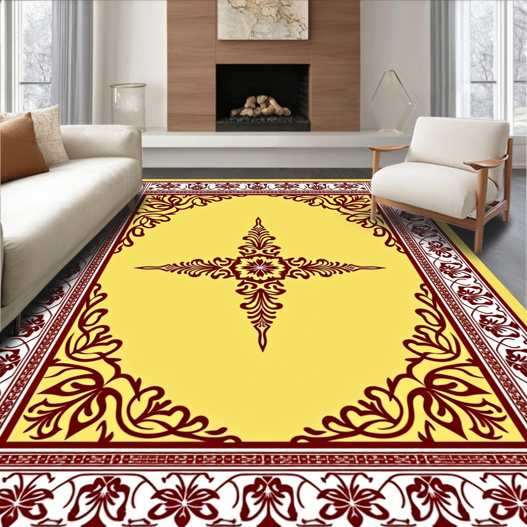 Deep Yellow Floral Crest Border Rug