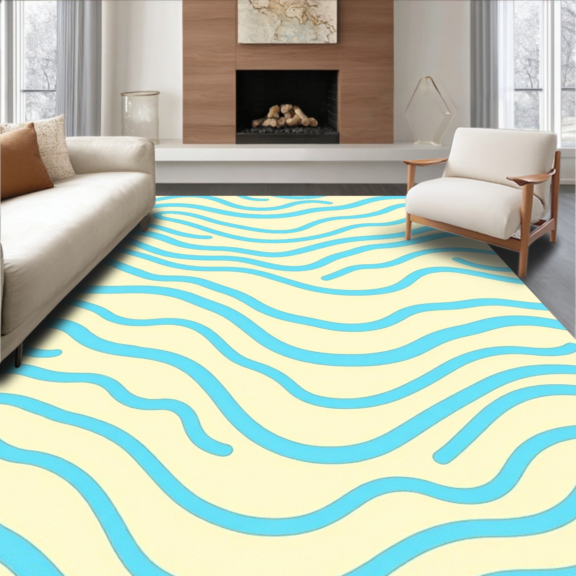 Cool Blue Wavy Lines Rug