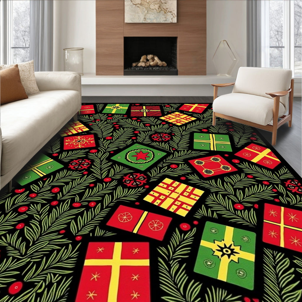 Red Green Yellow Presents Christmas Eve Rug