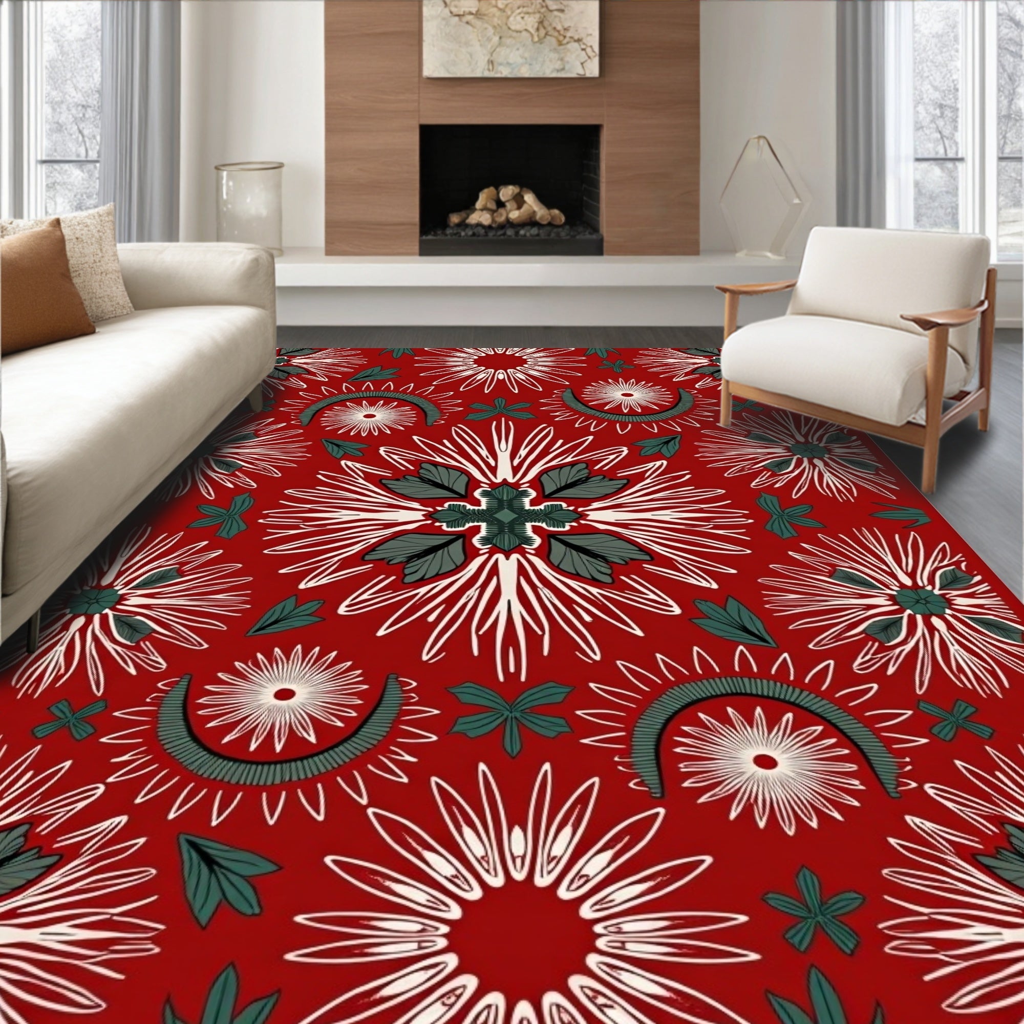 Crimson Red Starburst Arch Medallion Red Rug