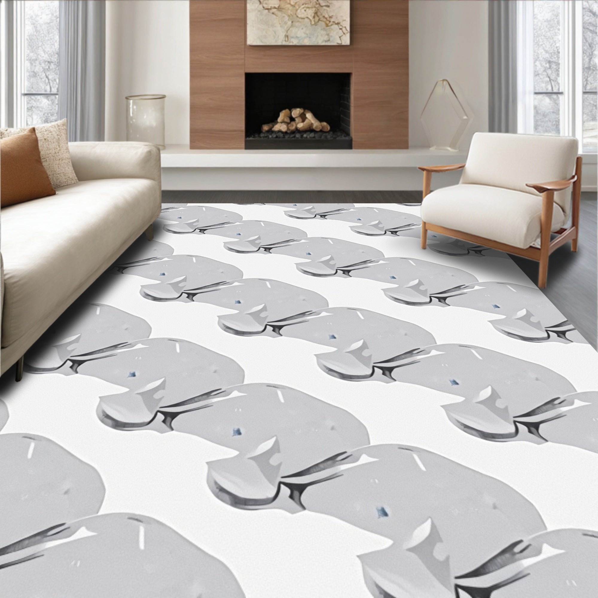 Monochromatic Abstract Blob Arrangement Rug