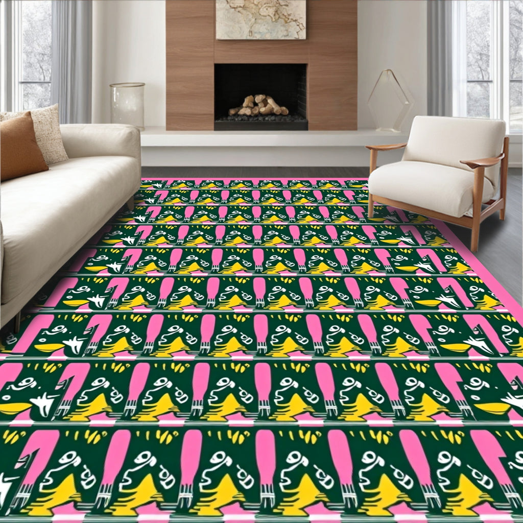 Playful Yellow Flamingo Pink Geometric Rug