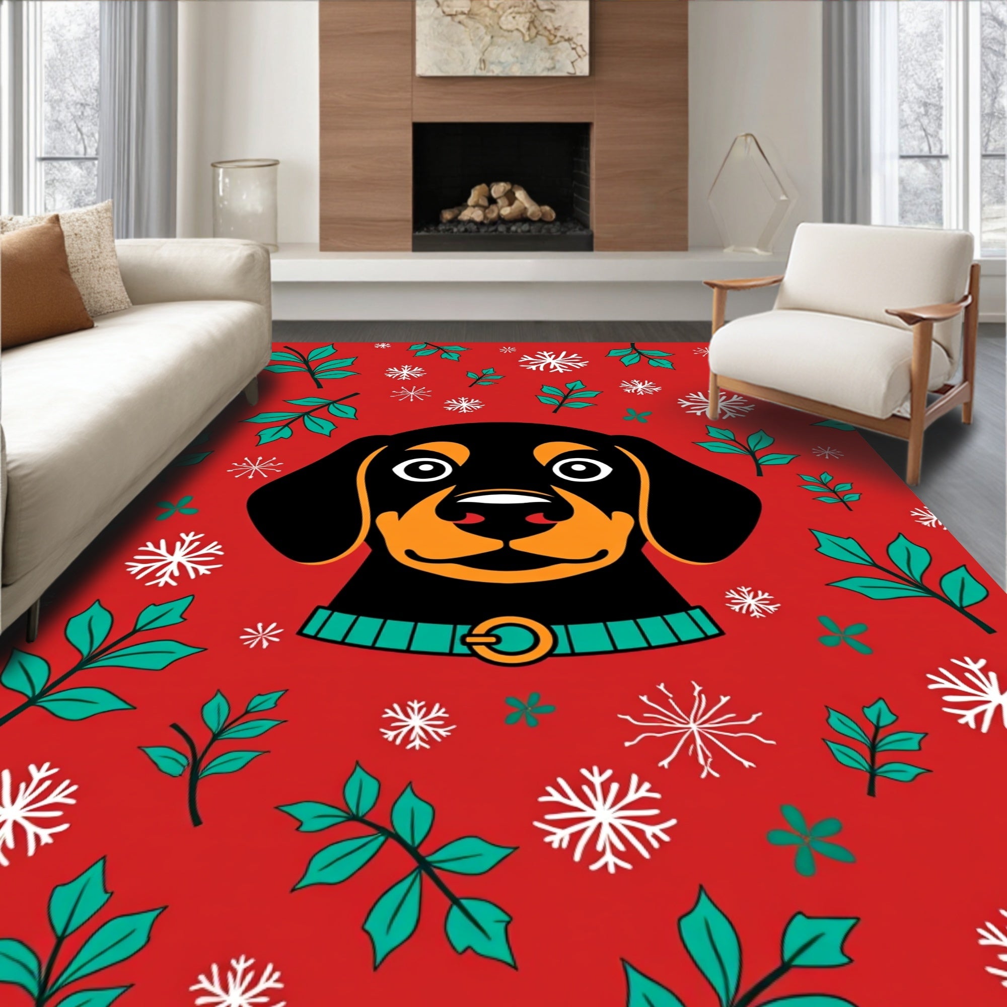 Festive Dachshund Snow Flake Holiday Rug
