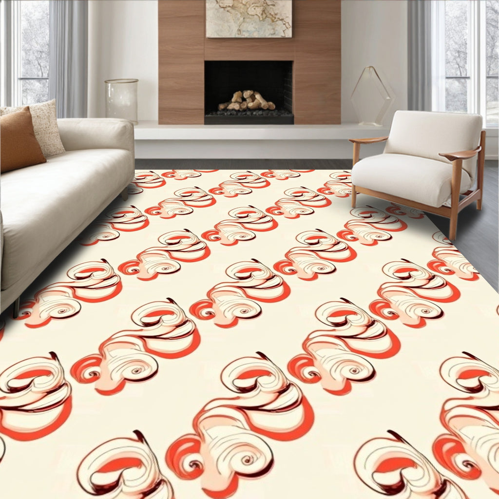 Cream Coral Swirl Abstract Rug