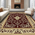 Deep Red Ivory Floral Border Rug