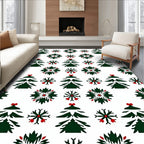Green Christmas Trees Red Berries Snowflakes Rug