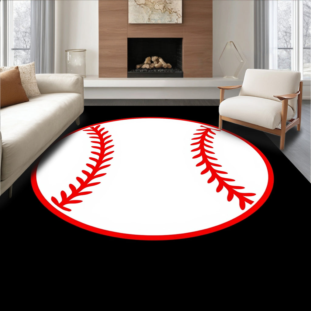 Classic White Red Baseball Stitch Rug