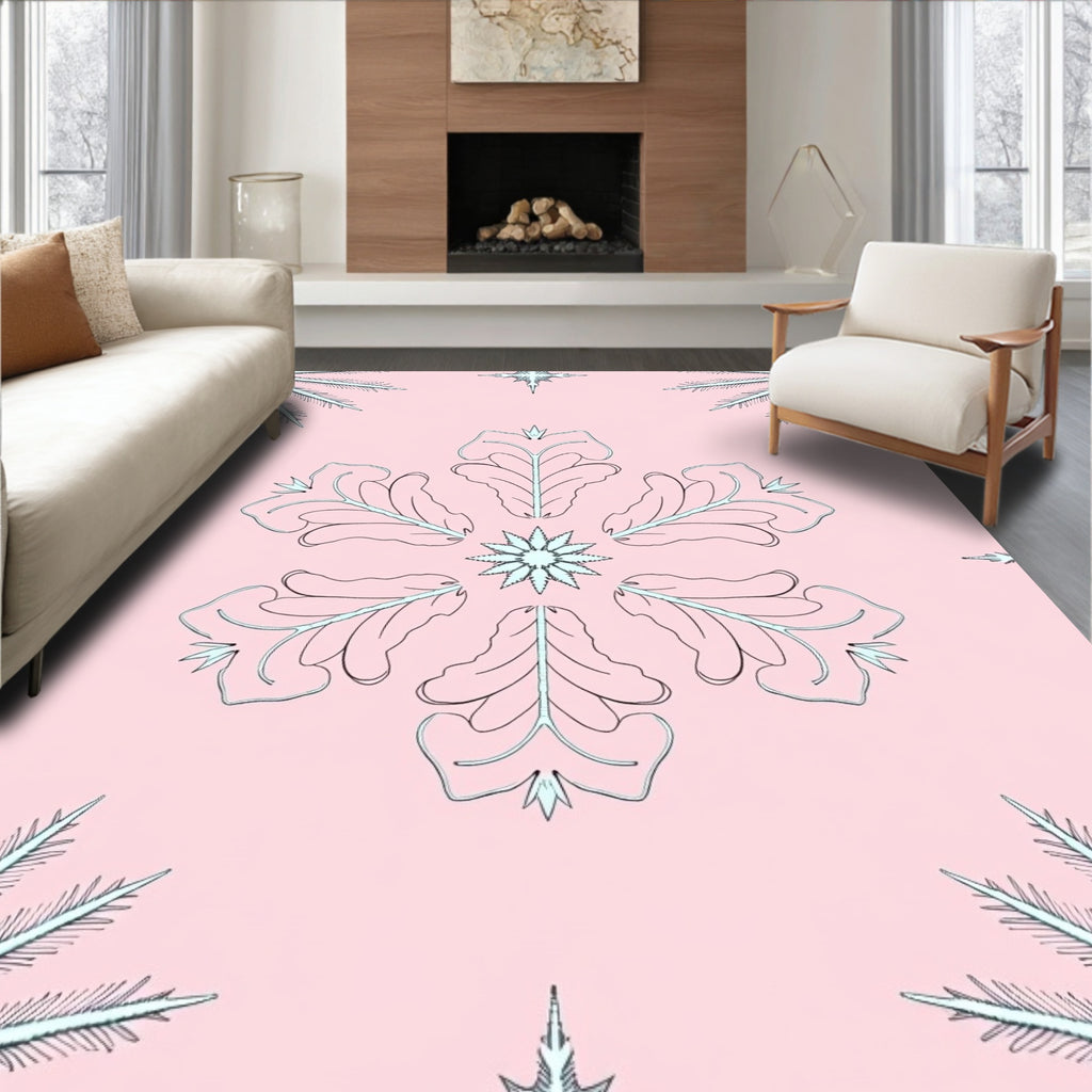 Pale Pink Snowflake Floral Medallion Rug