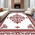 Regal Crimson Floral Medallion Border Rug