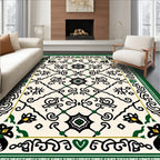 Bold Black Green Ivory Lattice Rug