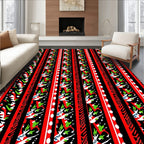 Bold Red Stripe Abstract Fish Motif Rug