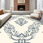 Cream And Navy Damask Medallion Rug