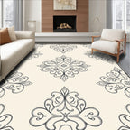 Cream Black Ornate Floral Medallion Rug