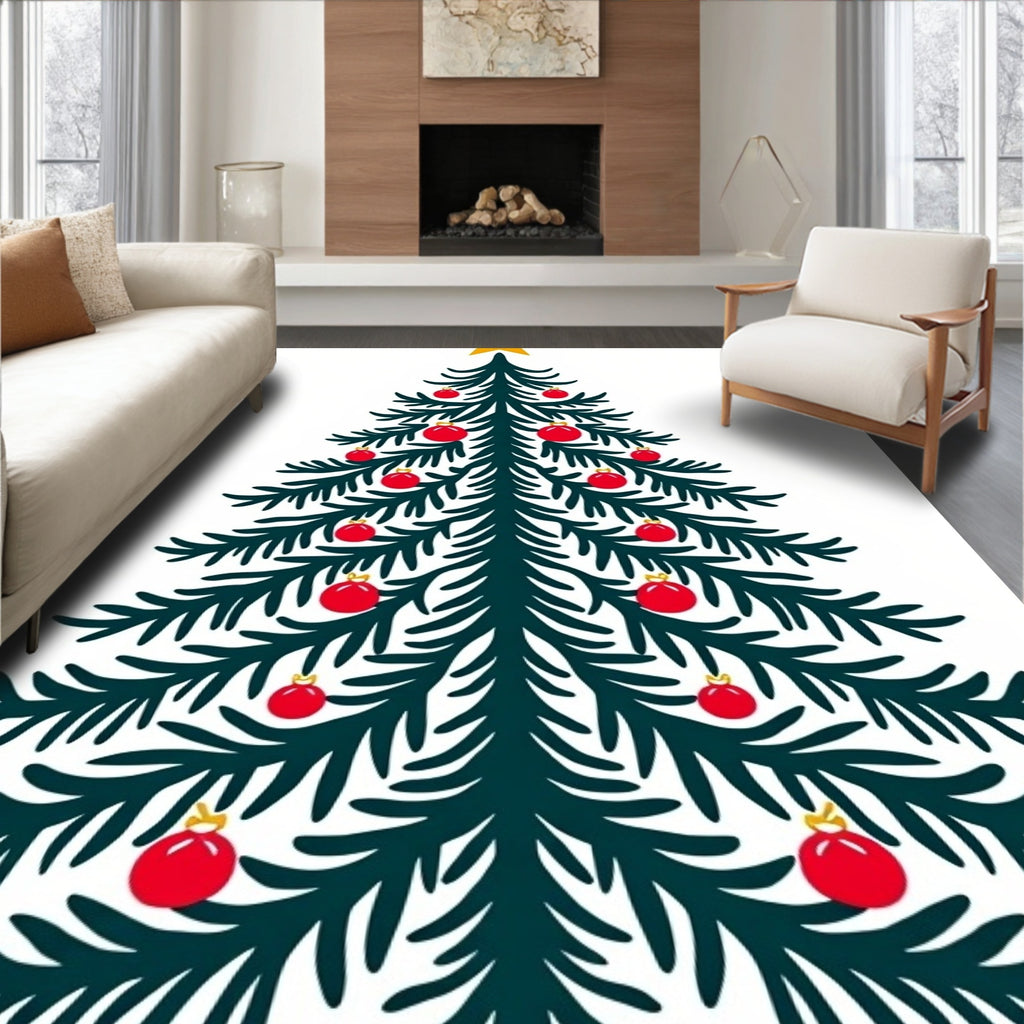 Evergreen Star Red Ornament Tree Rug