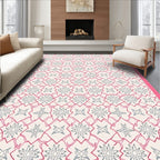 Pink White Starburst Geometric Medallion Rug