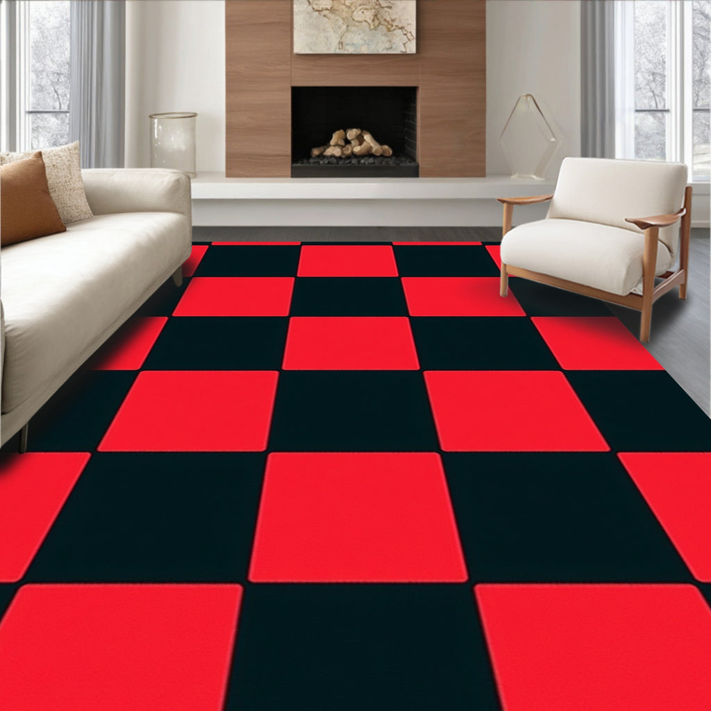 Bold Red Black Checkerboard Quilt Rug