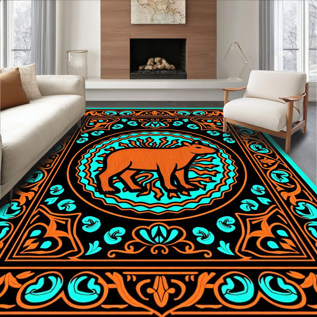 Orange Capybara Teal Frame Rug