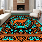 Orange Capybara Teal Frame Rug