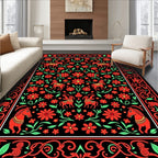 Red Horses Floral Border Rug
