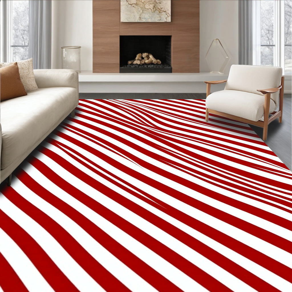 Crimson White Wavy Stripe Rug