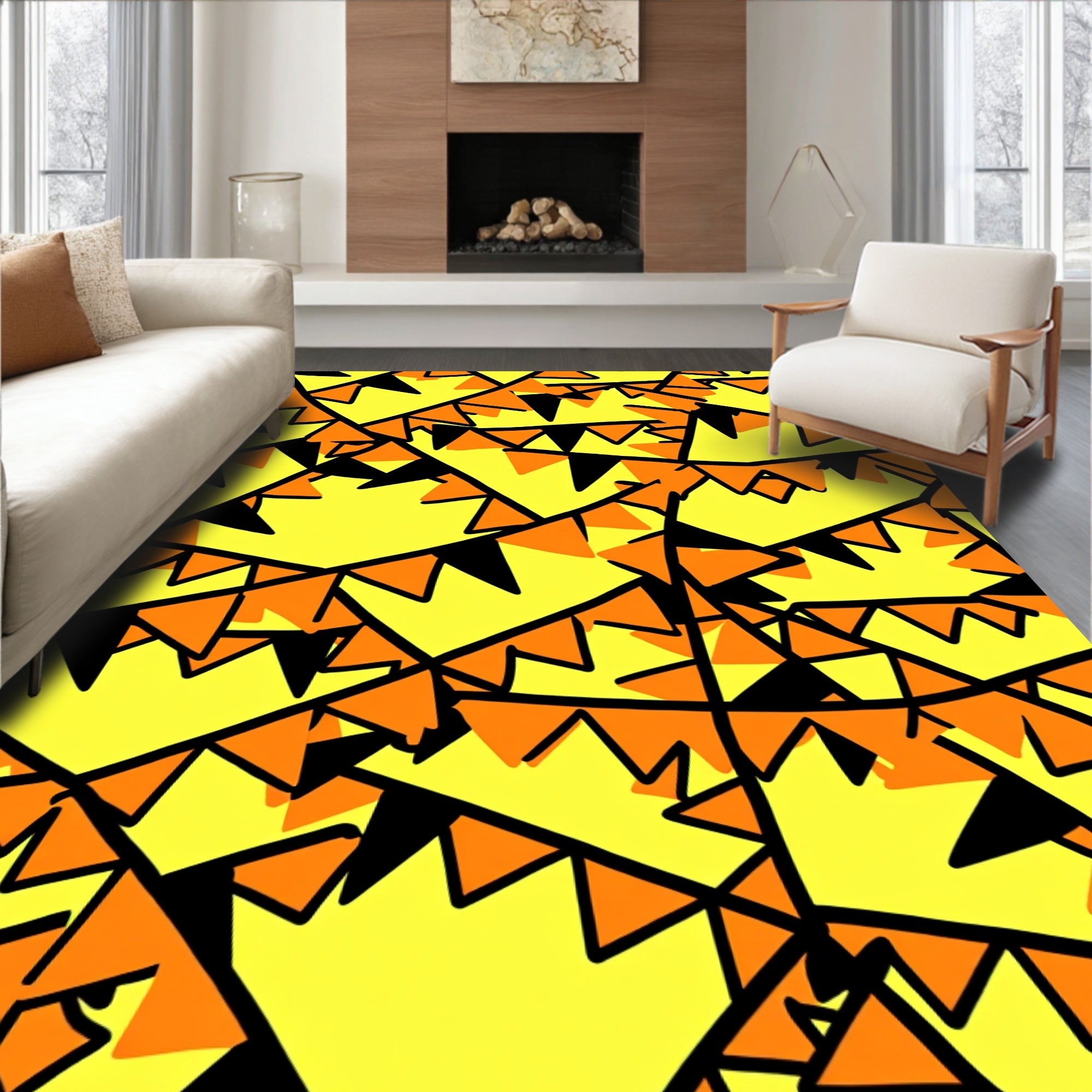 Yellow Orange Black Bunting Garland Rug