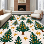 Green Evergreen Starry Night Trees Rug