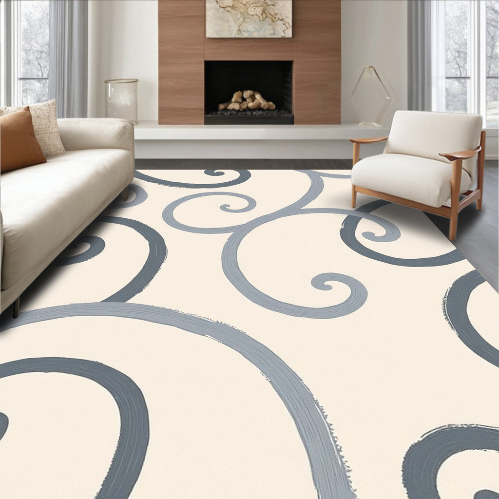 Gray Swirls On Cream Background Rug