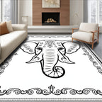 Ornate Elephant Face Black White Rug