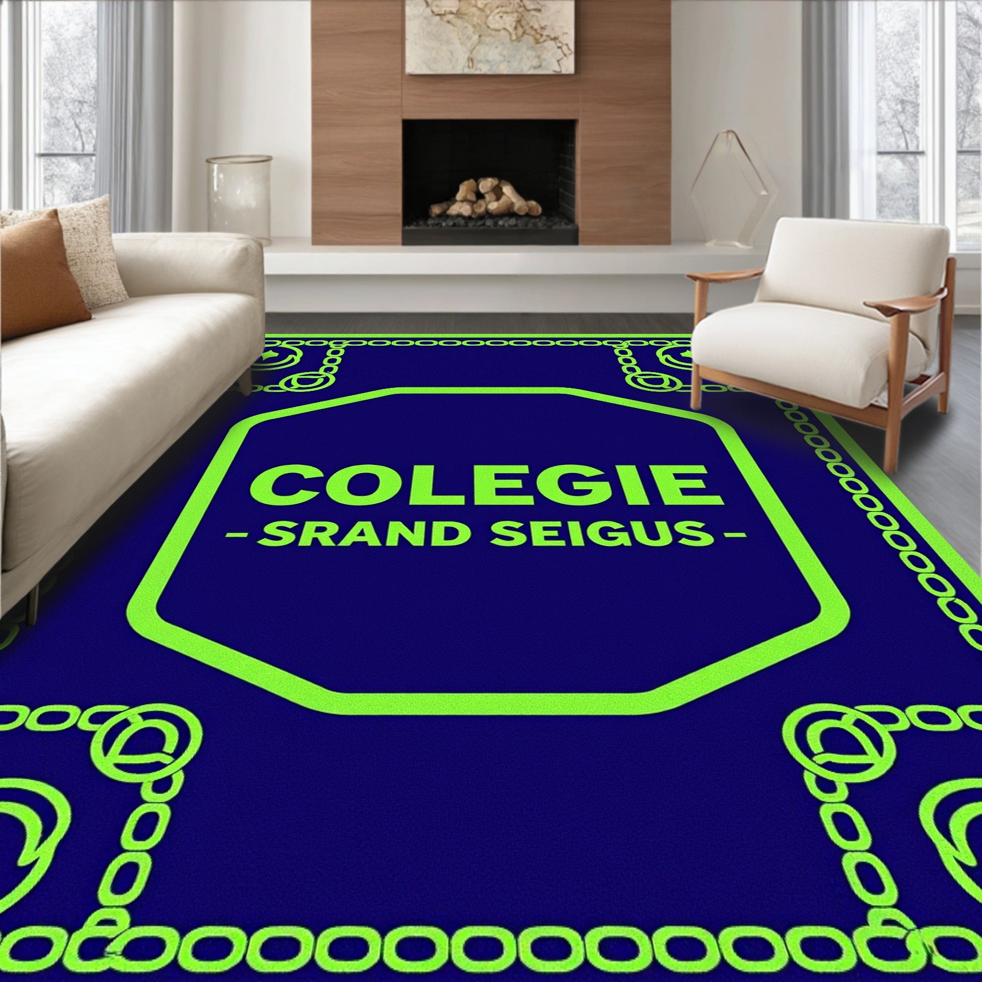 Neon Blue Chain Starburst Octagon Rug