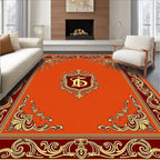 Ornate Crimson and Gold Shield Medallion Rug