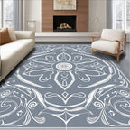 Elegant Blue White Floral Scroll Rug