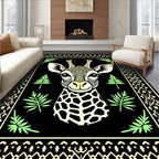 Stylized Giraffe Portrait Tribal Border Rug