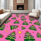 Pink Green Christmas Tree Star Rug