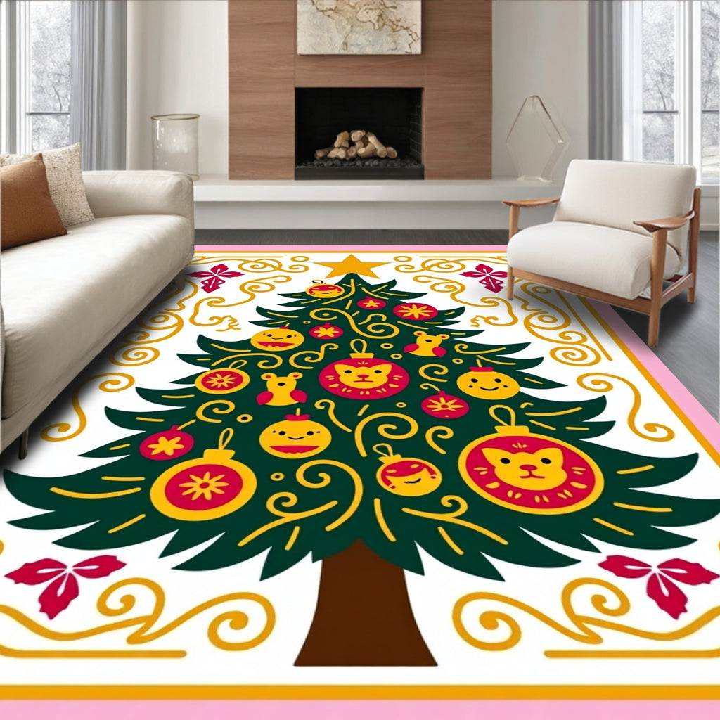 Whimsical Forest Friends Christmas Tree Rug