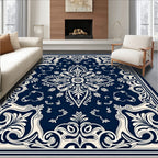 Classic Navy Floral Medallion Mandala Rug