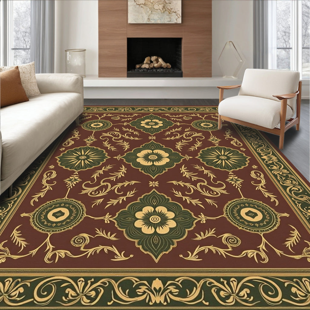 Crimson Floral Medallion Art Deco Rug