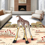 Safari Giraffe with Red Flowers Rug