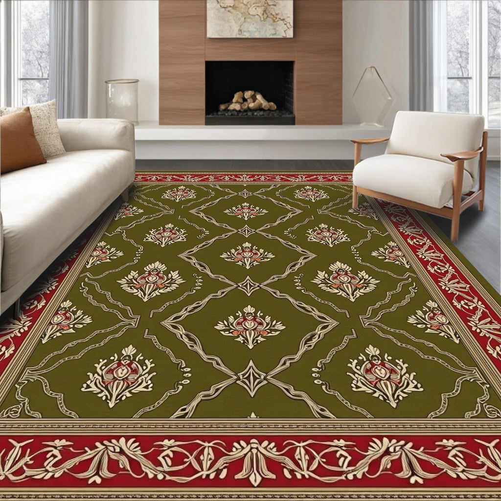 Olive Red Garden Floral Medallion Rug