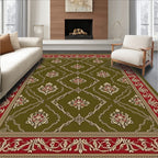 Olive Red Garden Floral Medallion Rug