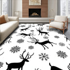 Black Reindeer Snowflakes Winter Art Rug