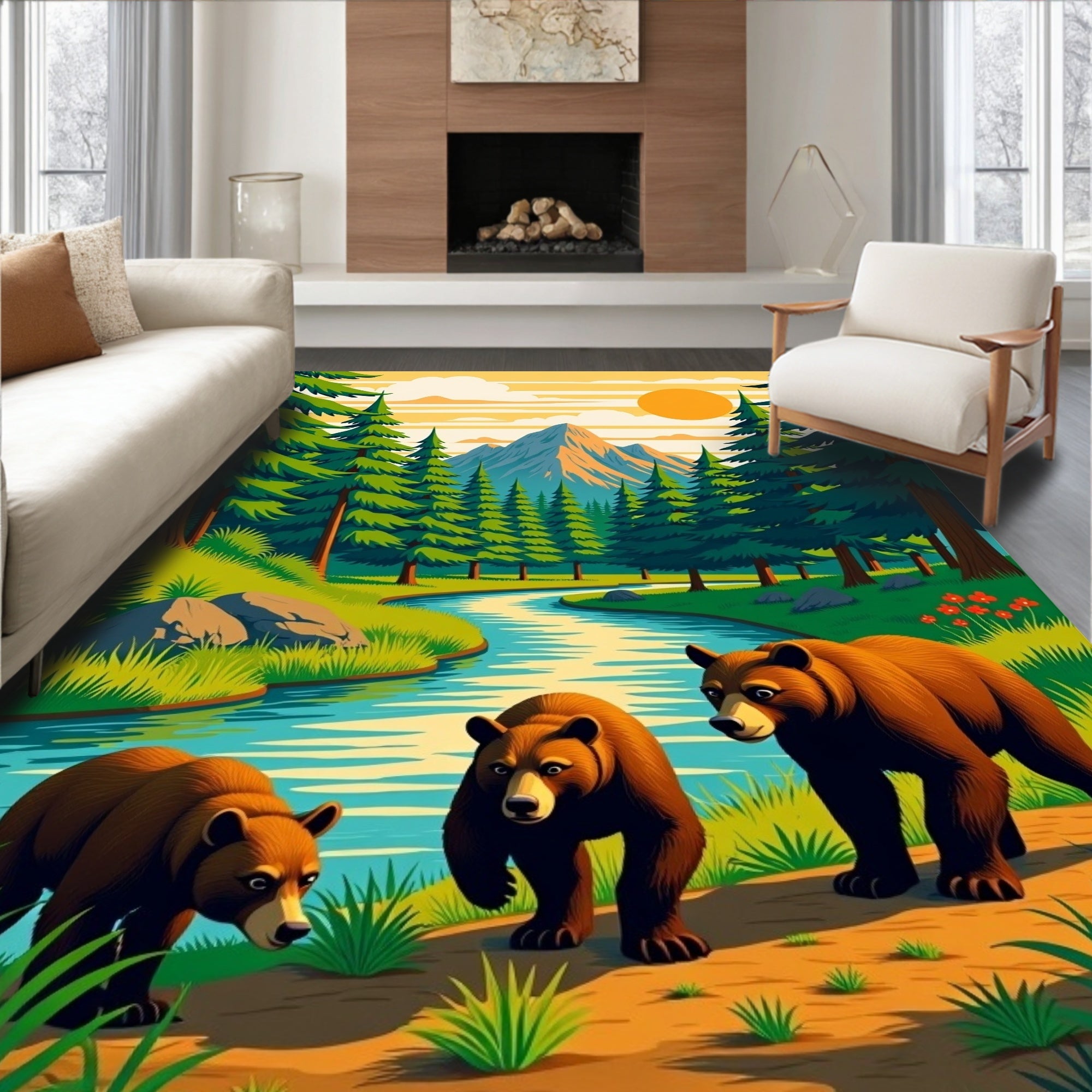 Woodland Bears by Mountain River Rug