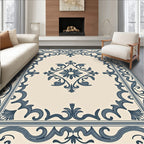 Cream Navy Scroll Medallion Rug