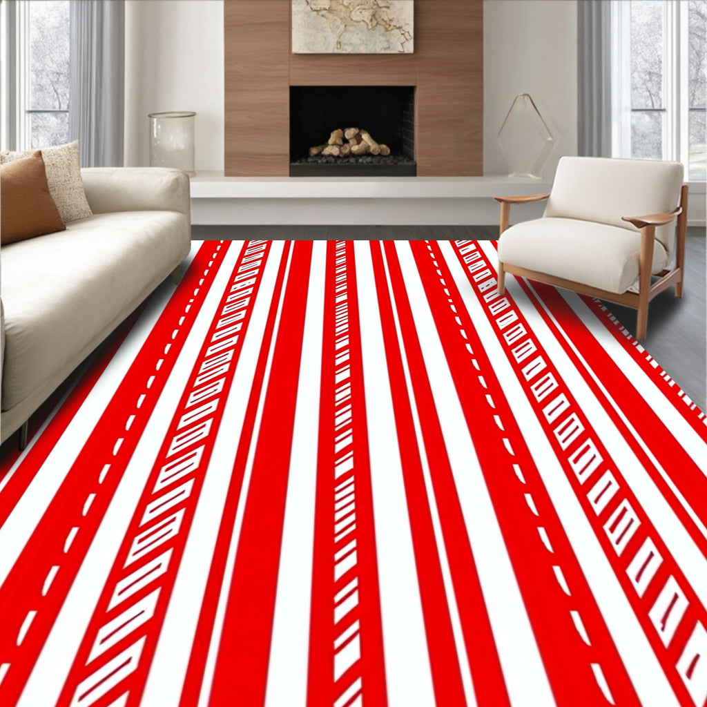 Crimson White Vertical Stripe Variation Rug