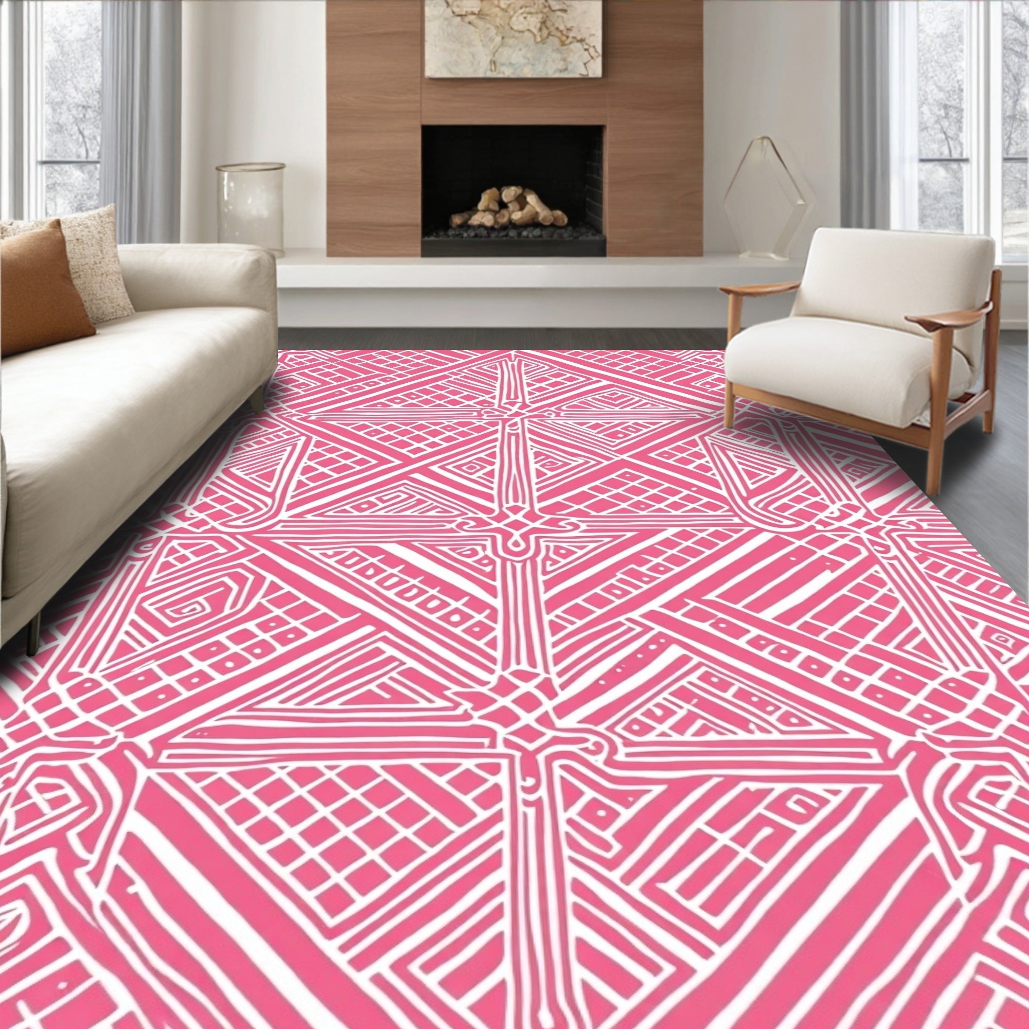 Vibrant Pink Geometric Netting Rug