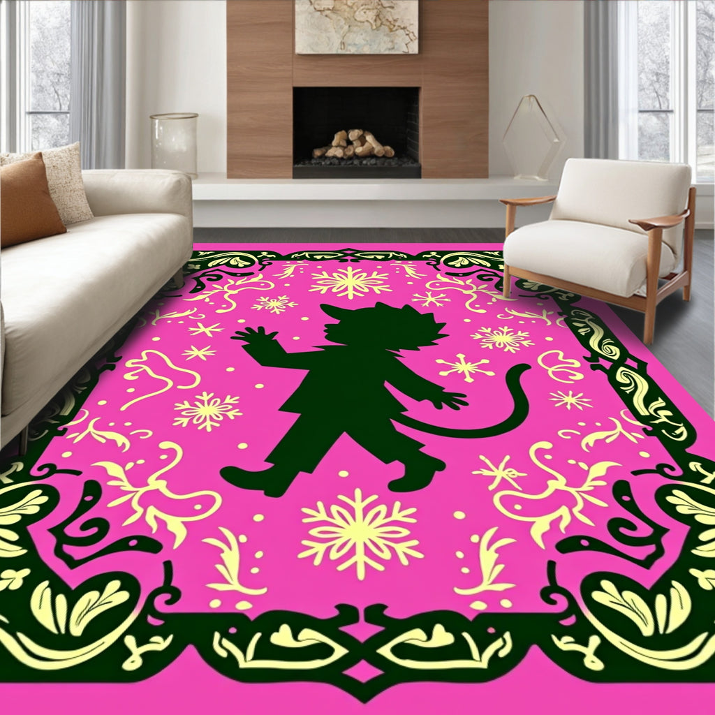 Pink Silhouette Character Snowflake Frame Rug