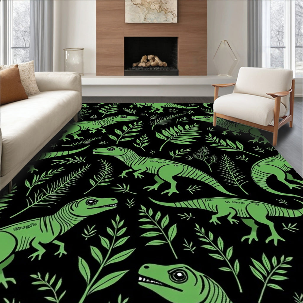 Green Dinosaur Foliage All-Over Rug