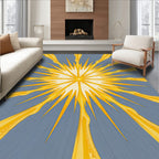 Radiant Yellow Sunburst With Blue Background Rug