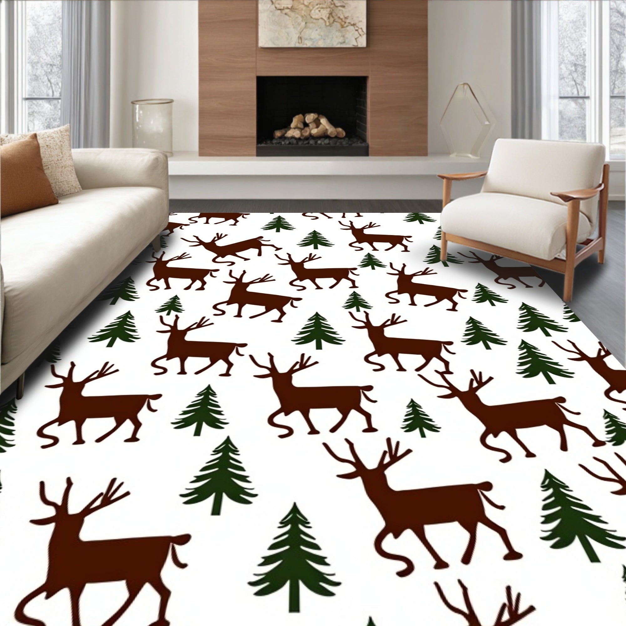 Brown Deer Forest Scene Rug