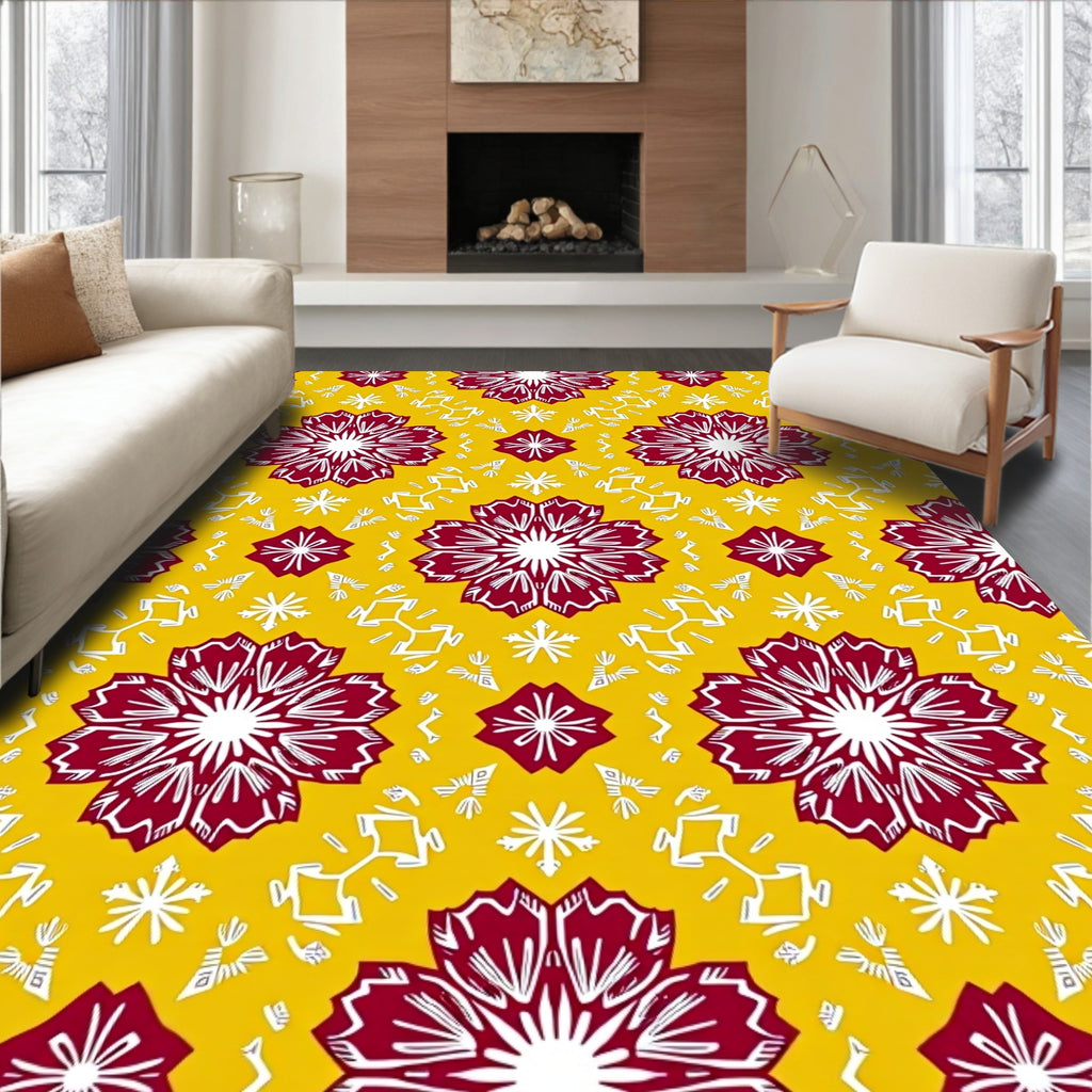 Crimson Floral Medallion Yellow Rug